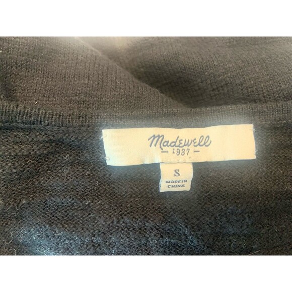 Madewell Boho Knit Top Women's Sz S Black Embroidered Aztec Tribal Tee Cotton - Picture 3 of 5